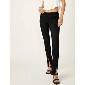 Free People Double Dutch Slit Skinny Jeans Women's M Black High Rise Pull On